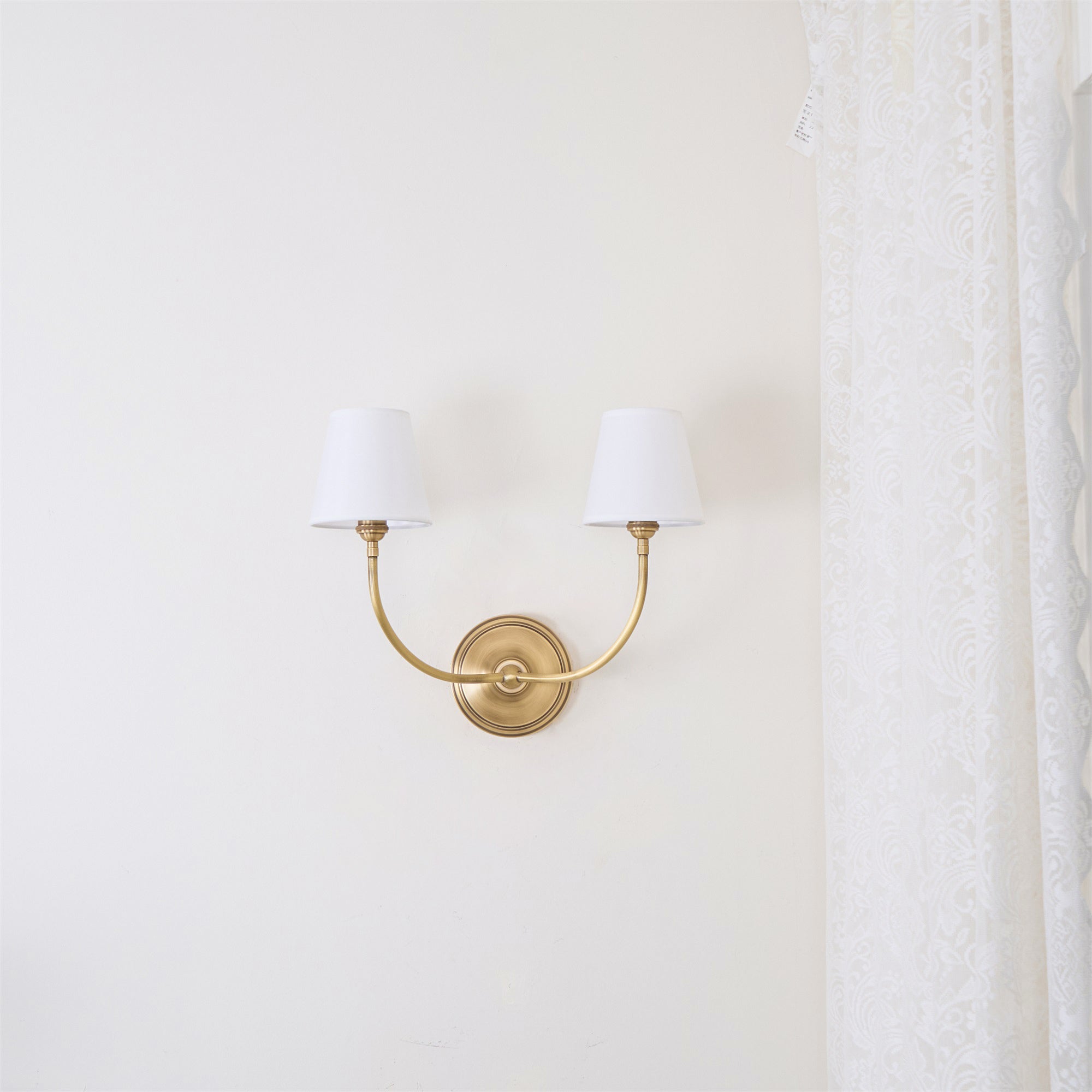 Brass Wall Sconce with Fabric Lampshade – Dual Head Lighting