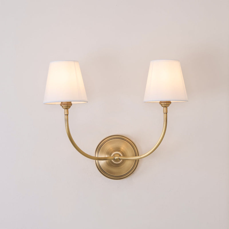 Brass Wall Sconce with Fabric Lampshade – Dual Head Lighting