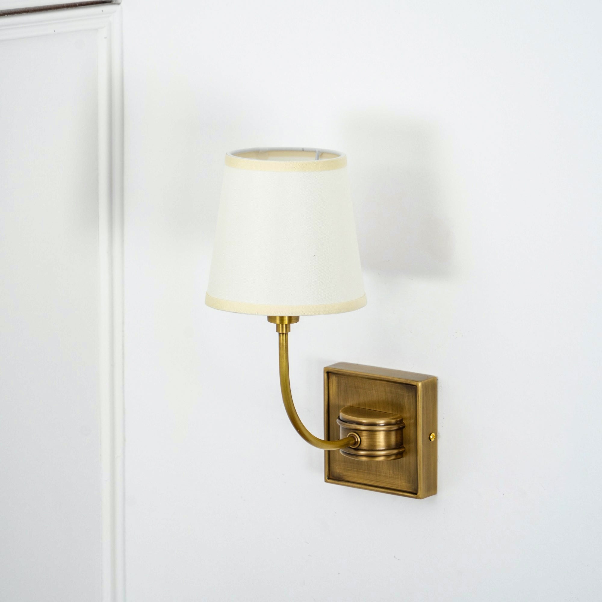 Brass Wall Sconce with Fabric Lampshade – Dual Head Lighting