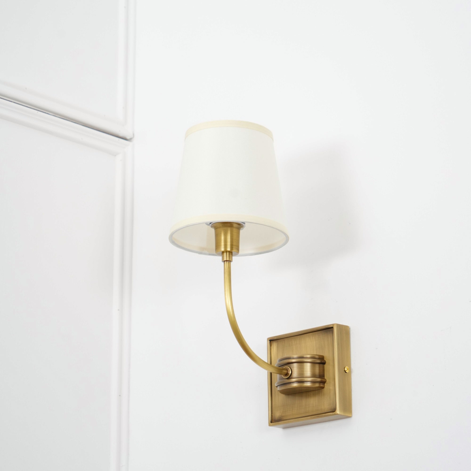 Brass Wall Sconce with Fabric Lampshade – Dual Head Lighting