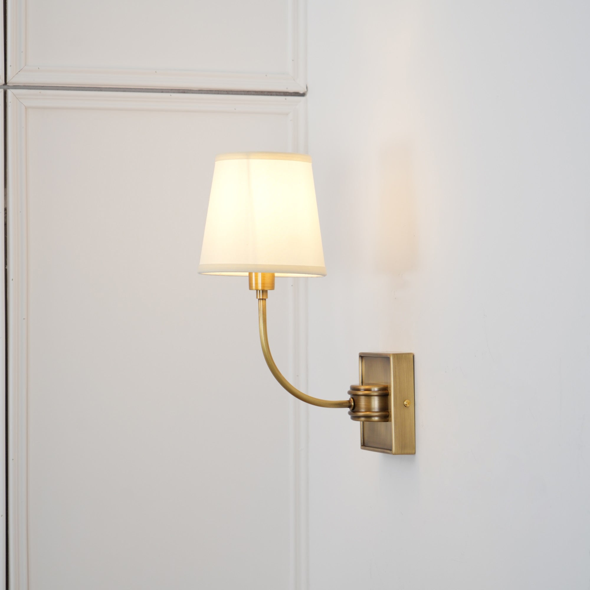 Brass Wall Sconce with Fabric Lampshade – Dual Head Lighting