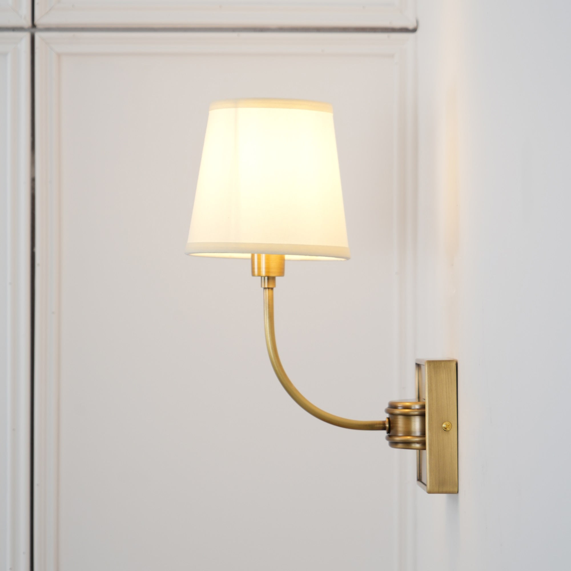 Brass Wall Sconce with Fabric Lampshade – Dual Head Lighting