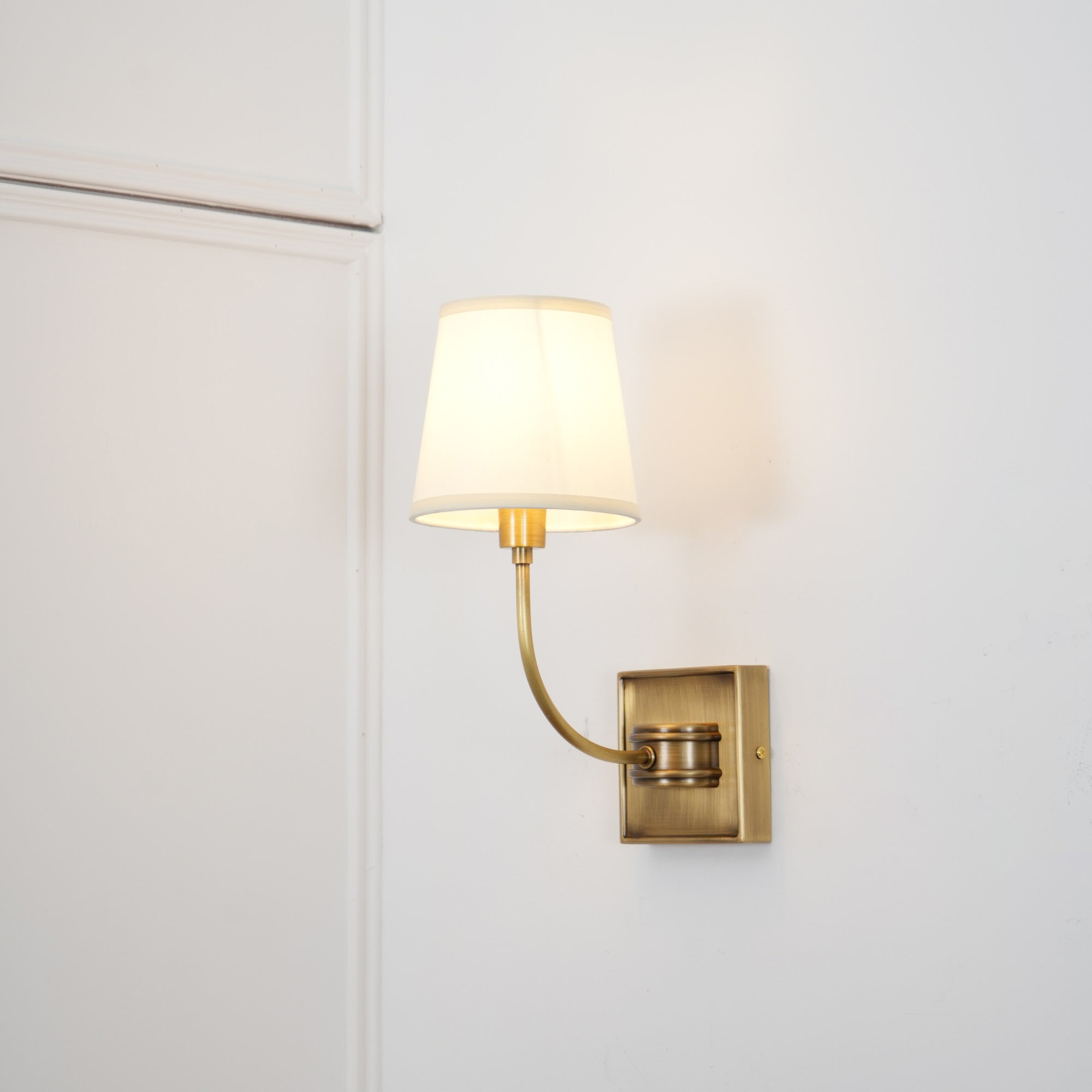 Brass Wall Sconce with Fabric Lampshade – Dual Head Lighting