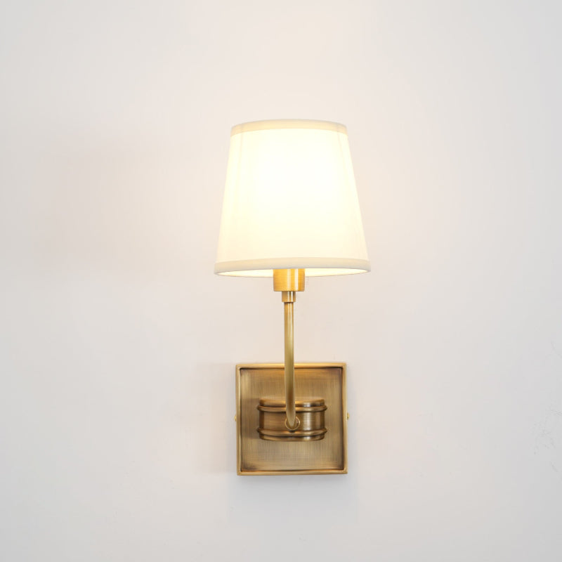 Brass Wall Sconce with Fabric Lampshade – Dual Head Lighting