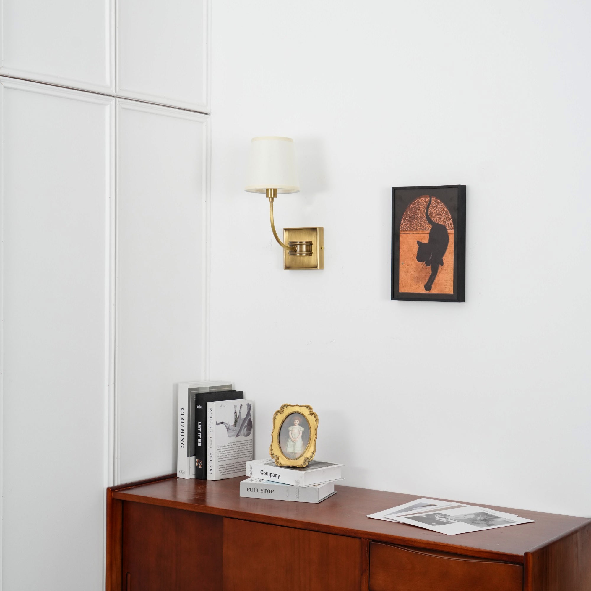 Brass Wall Sconce with Fabric Lampshade – Dual Head Lighting