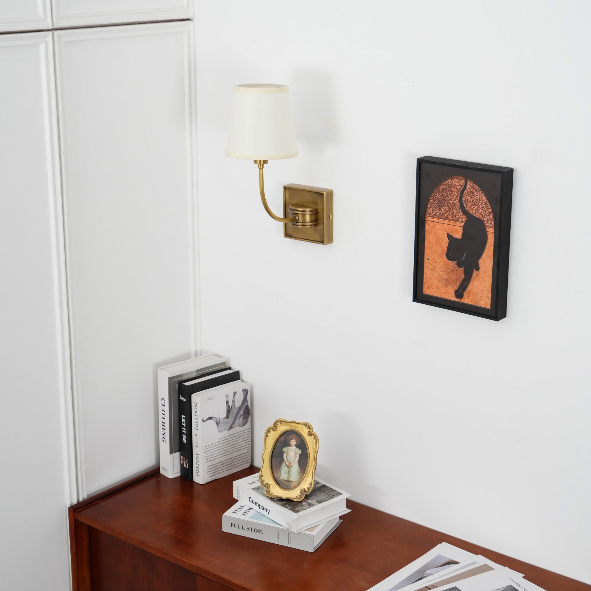 Brass Wall Sconce with Fabric Lampshade – Dual Head Lighting
