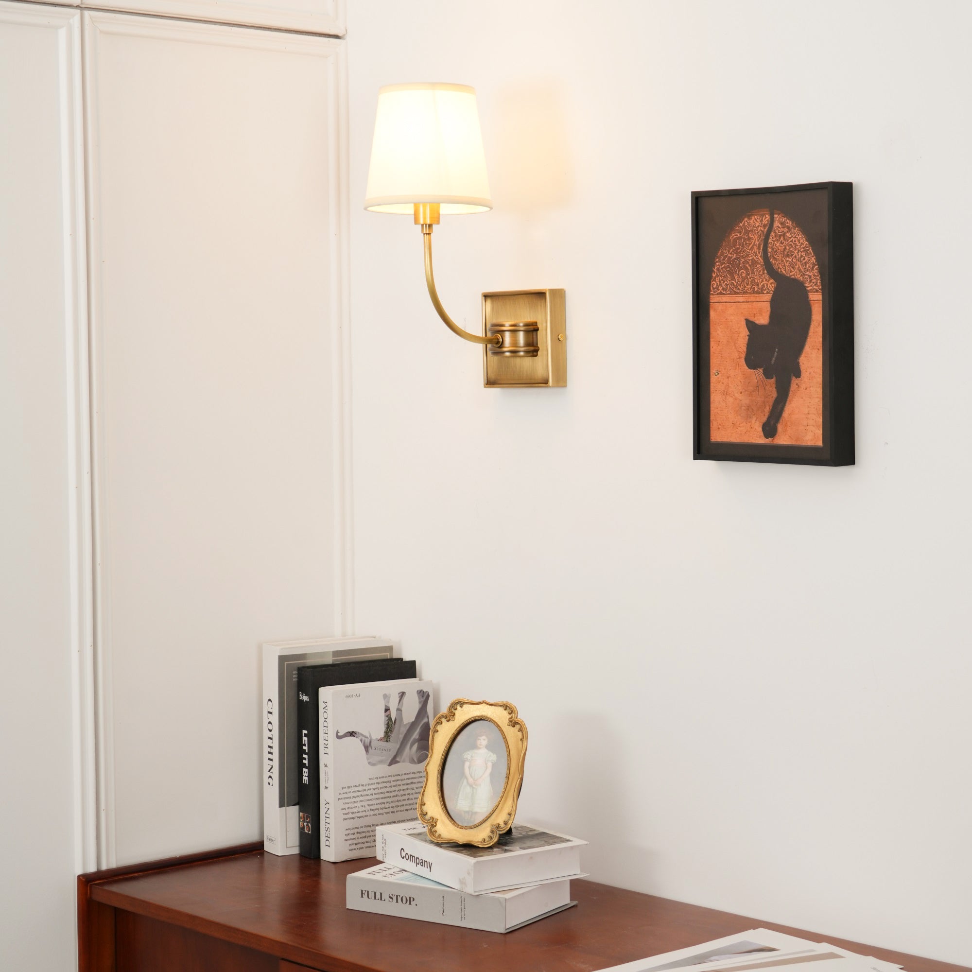 Brass Wall Sconce with Fabric Lampshade – Dual Head Lighting