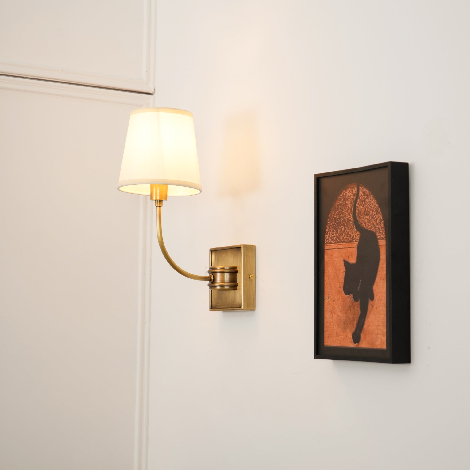 Brass Wall Sconce with Fabric Lampshade – Dual Head Lighting