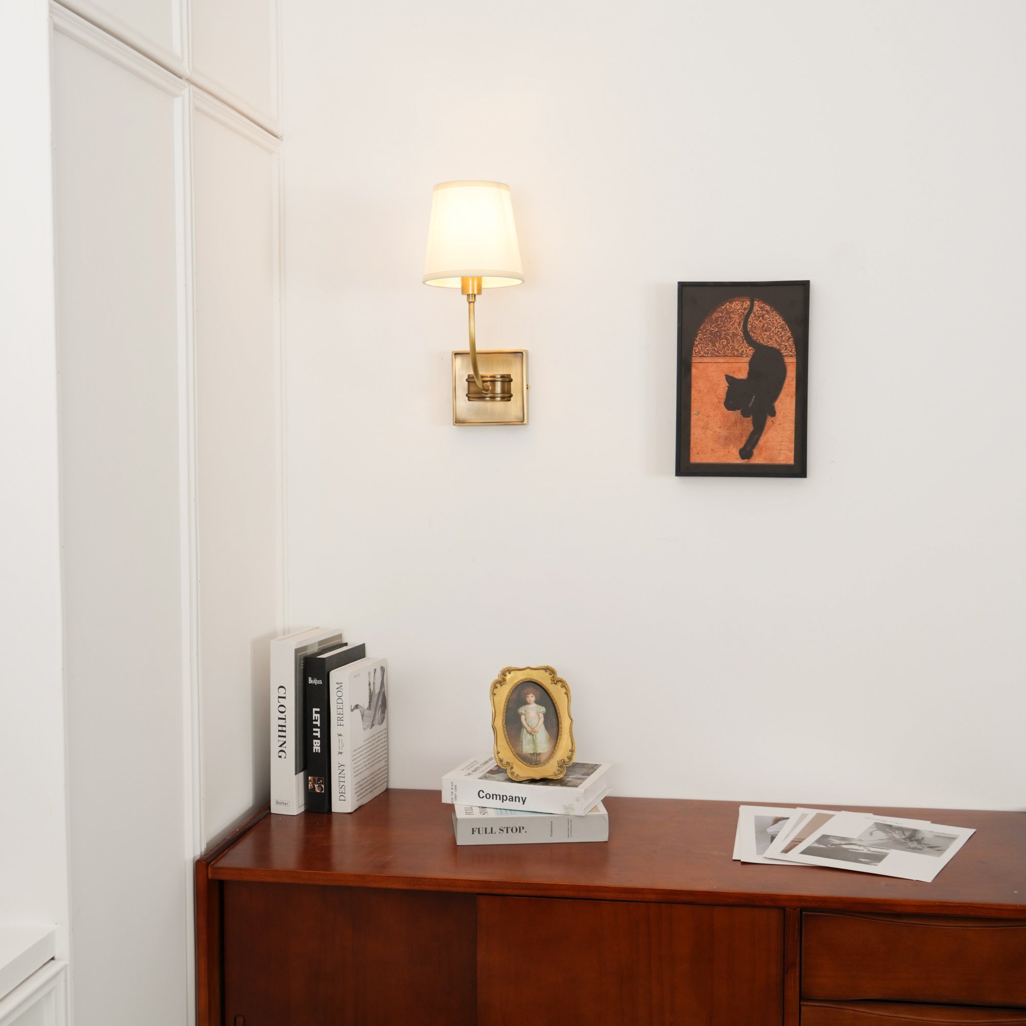 Brass Wall Sconce with Fabric Lampshade – Dual Head Lighting