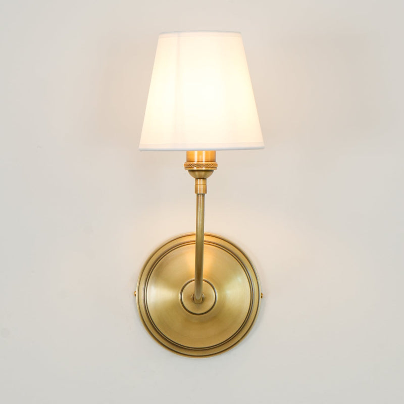 Brass Wall Sconce with Fabric Lampshade – Dual Head Lighting