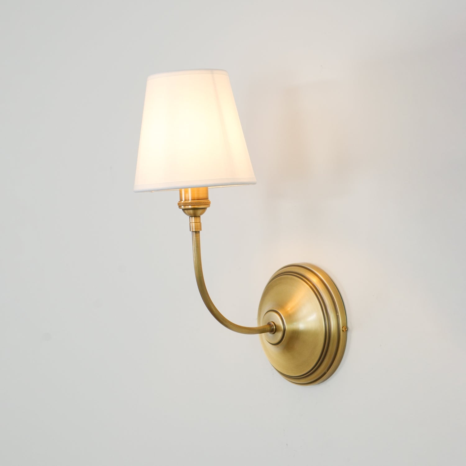 Brass Wall Sconce with Fabric Lampshade – Dual Head Lighting