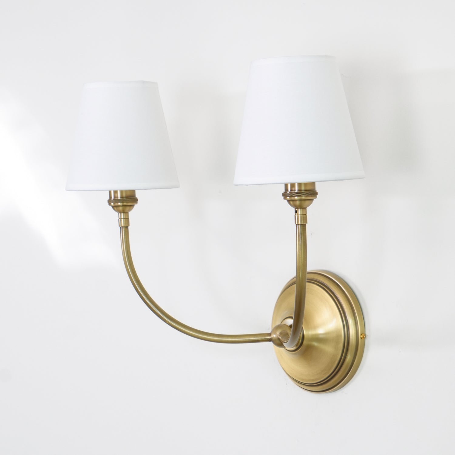 Brass Wall Sconce with Fabric Lampshade – Dual Head Lighting