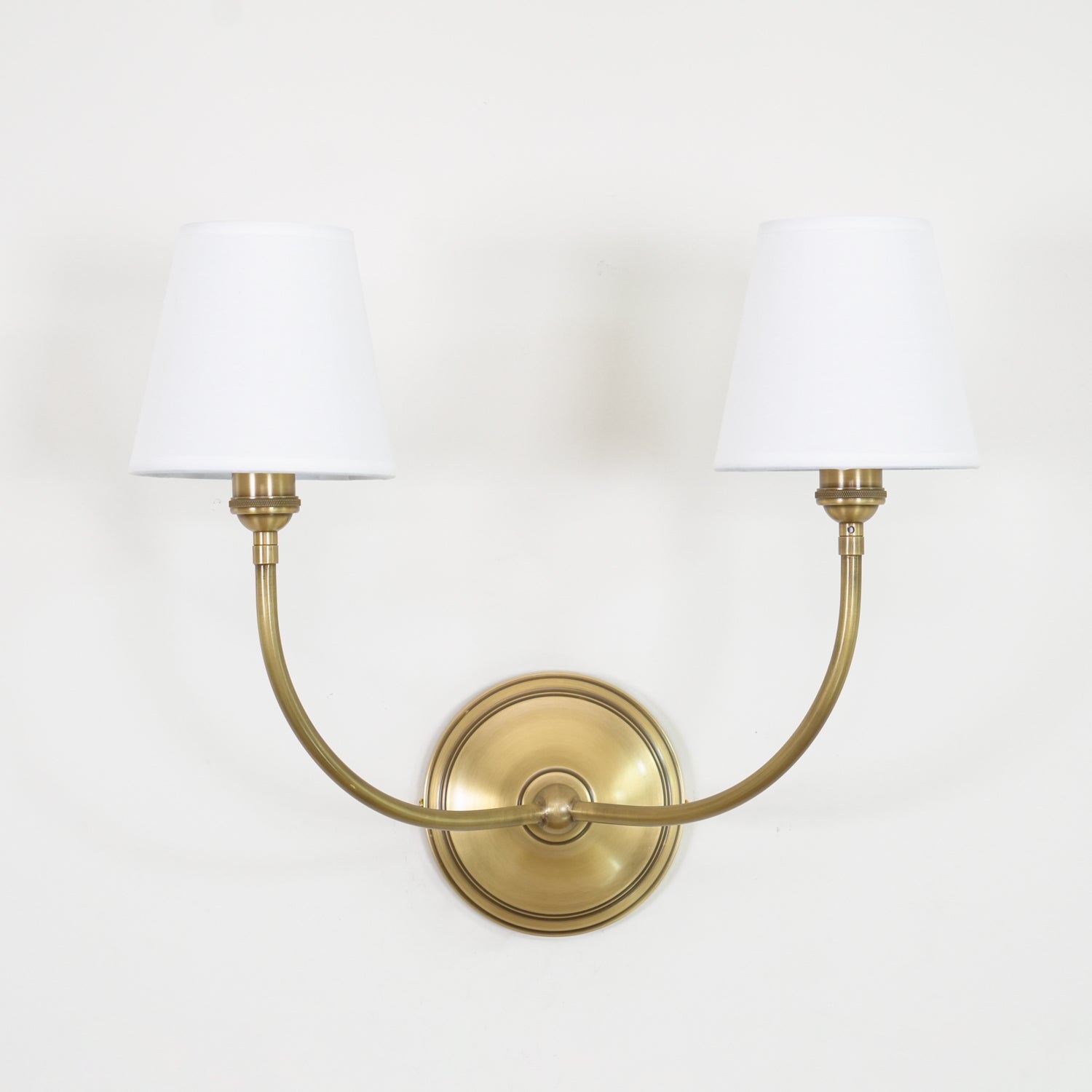 Brass Wall Sconce with Fabric Lampshade – Dual Head Lighting