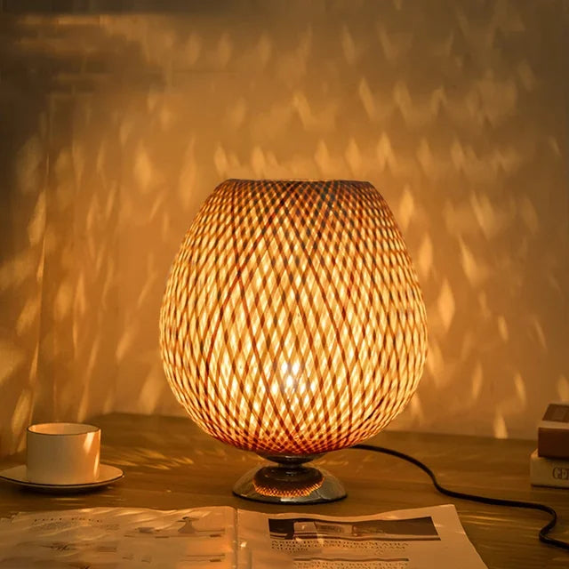 Retro Bamboo Table Lamp – Warm Ambient Lighting