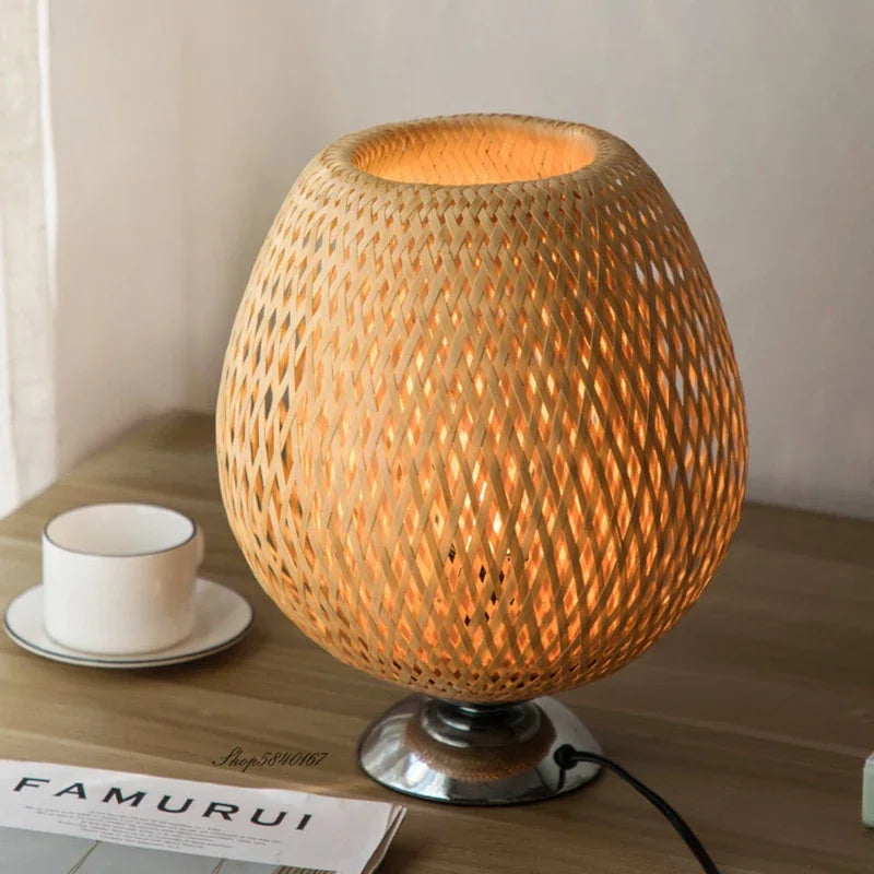 Retro Bamboo Table Lamp – Warm Ambient Lighting