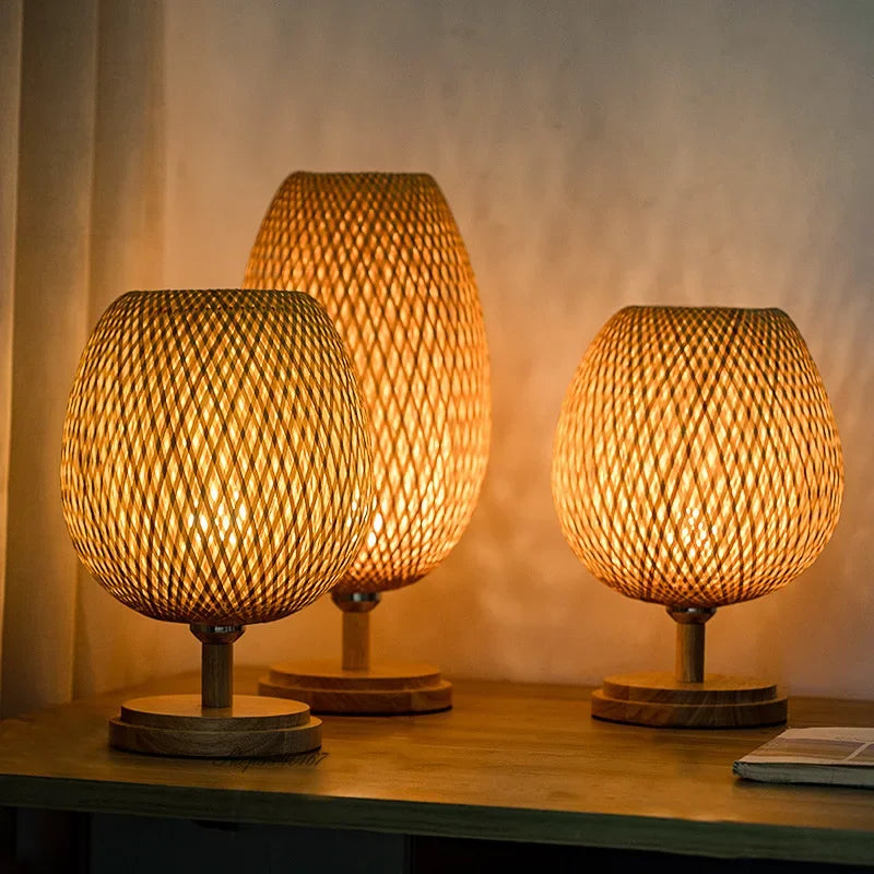 Vintage Bamboo Table Lamp | Natural Decorative Bedside Lamp