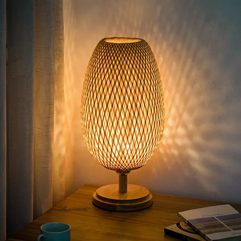Retro Bamboo Table Lamp – Warm Ambient Lighting