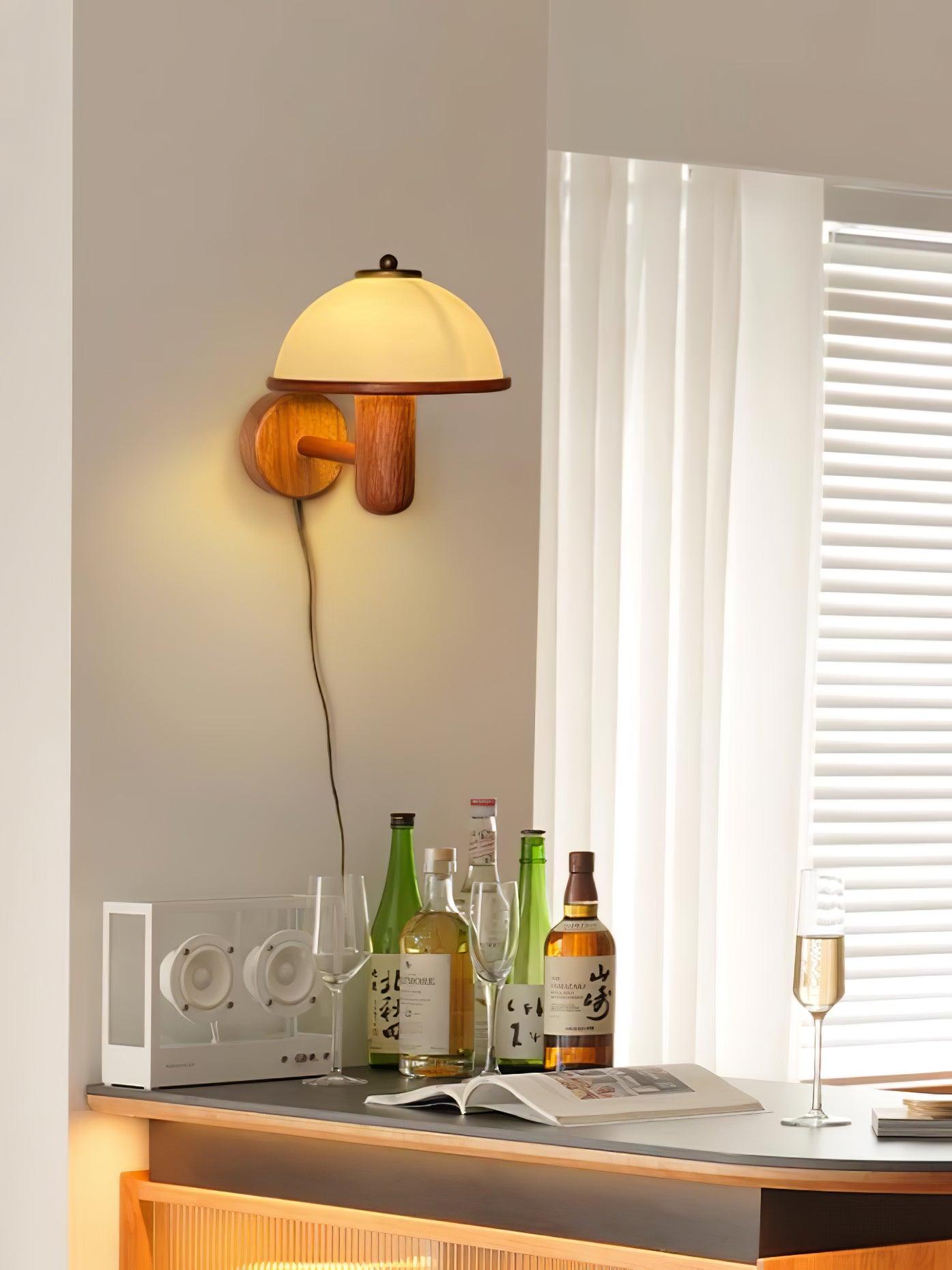 Wooden Wall Fixture with Mushroom Shape | Wall Sconce