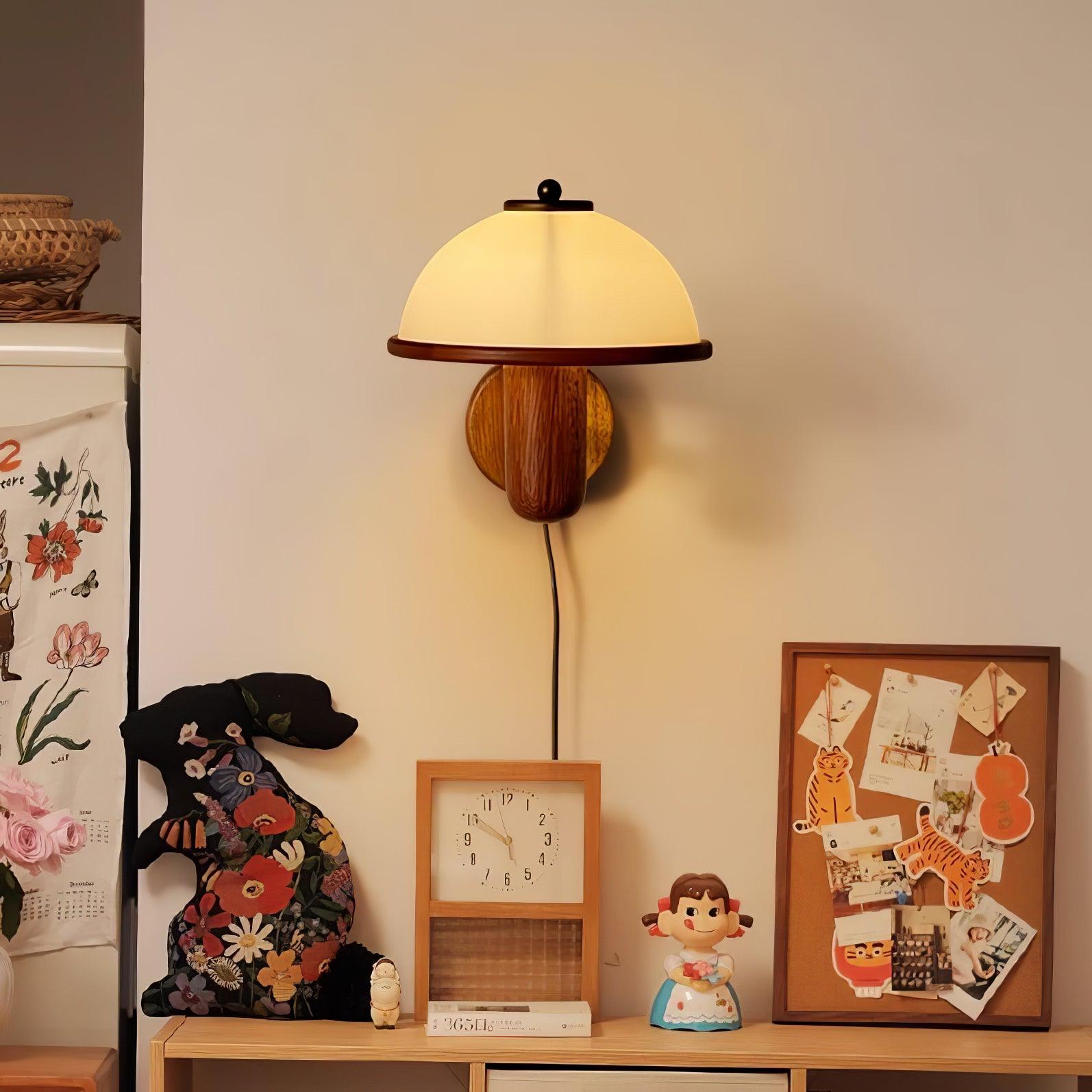 Wooden Wall Fixture with Mushroom Shape | Wall Sconce