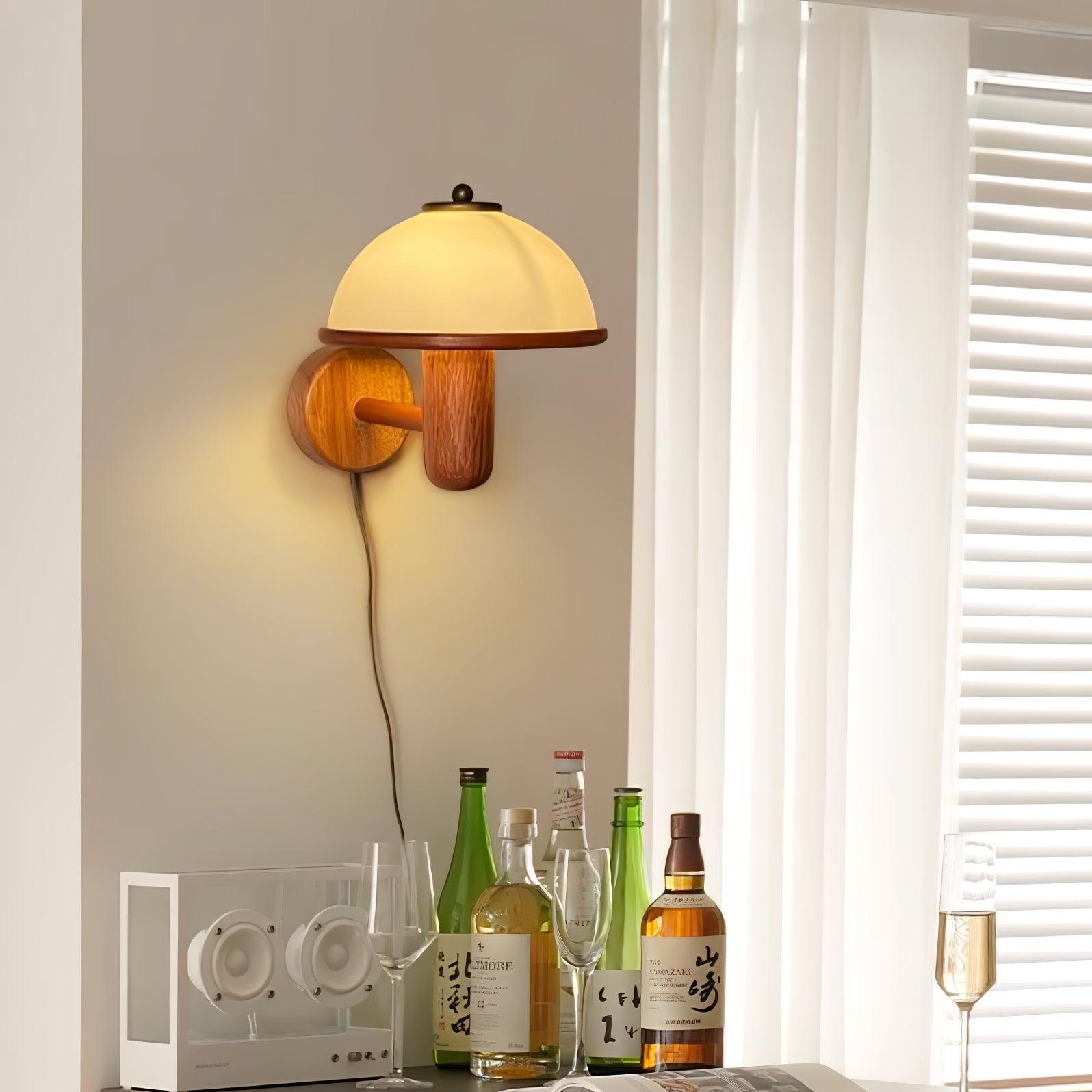 Wooden Wall Fixture with Mushroom Shape | Wall Sconce