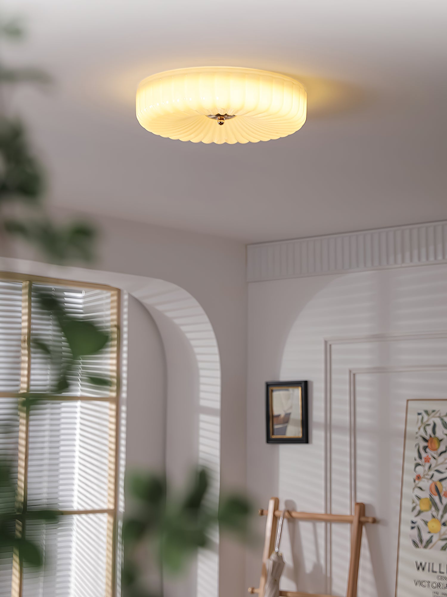 Wave-Shaped Glass Shade Ceiling Light - Chrome Accents Fixture