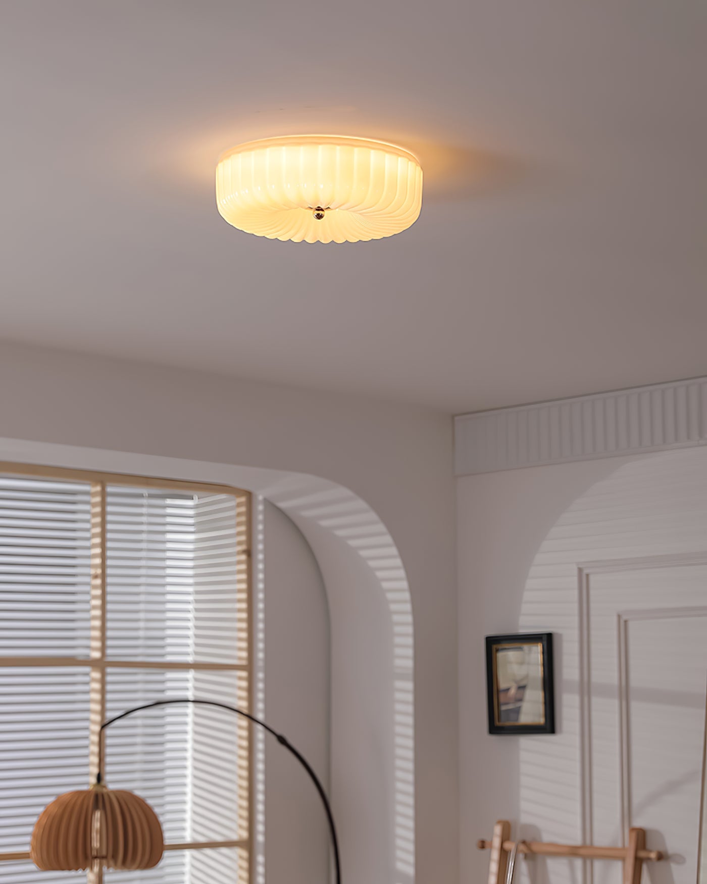 Wave-Shaped Glass Shade Ceiling Light - Chrome Accents Fixture