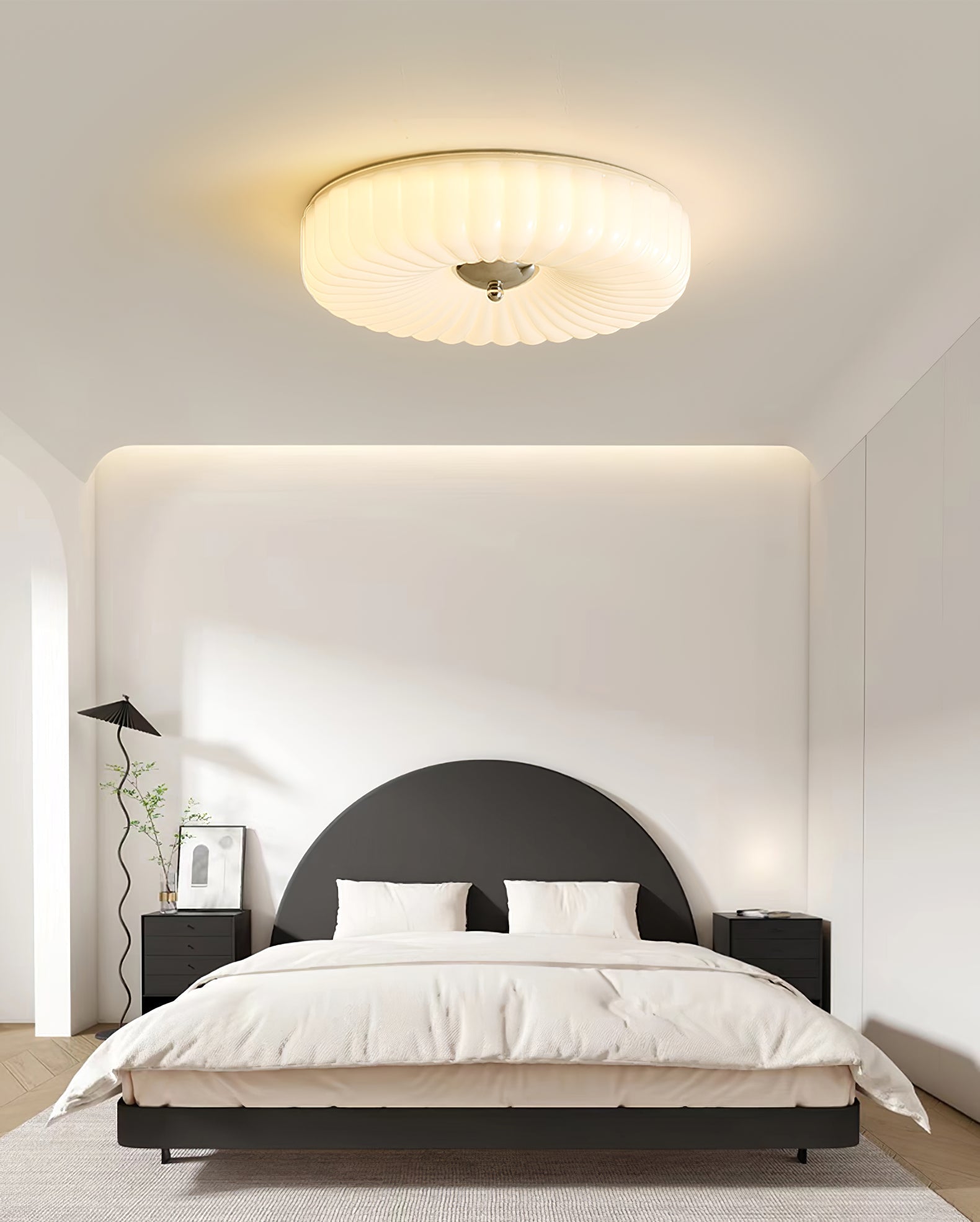 Wave-Shaped Glass Shade Ceiling Light - Chrome Accents Fixture