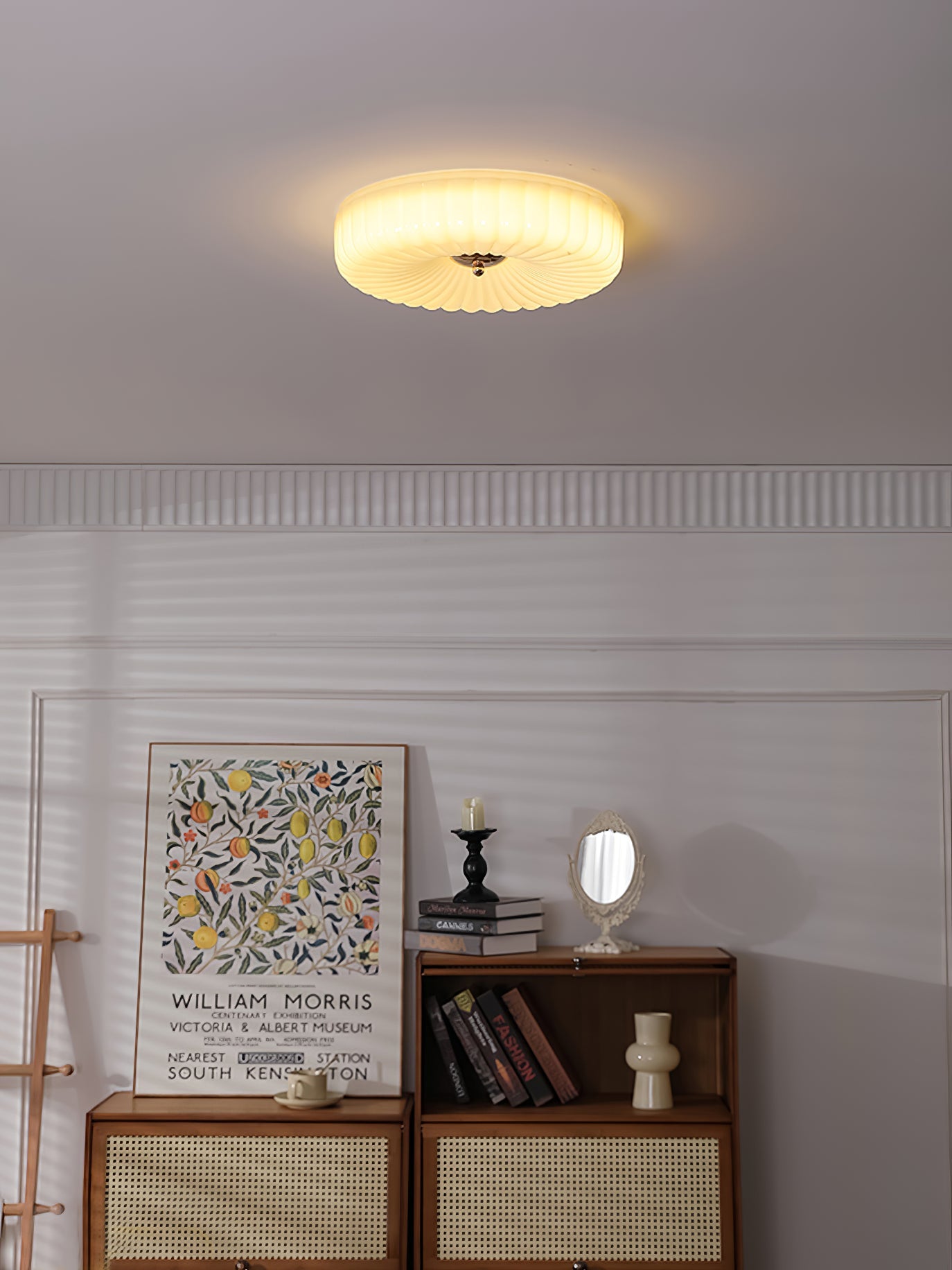 Wave-Shaped Glass Shade Ceiling Light - Chrome Accents Fixture