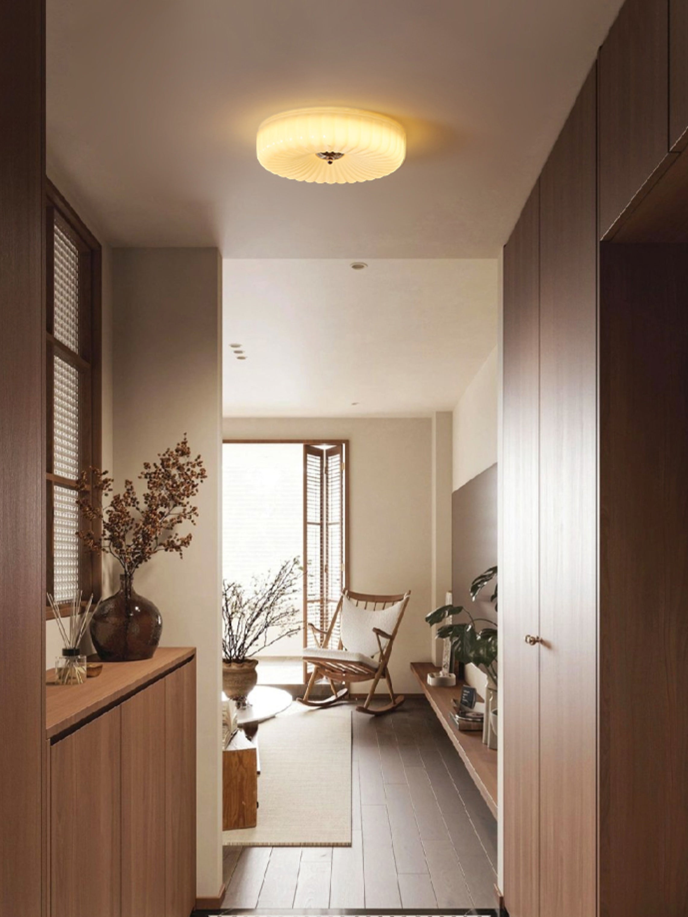 Wave-Shaped Glass Shade Ceiling Light - Chrome Accents Fixture