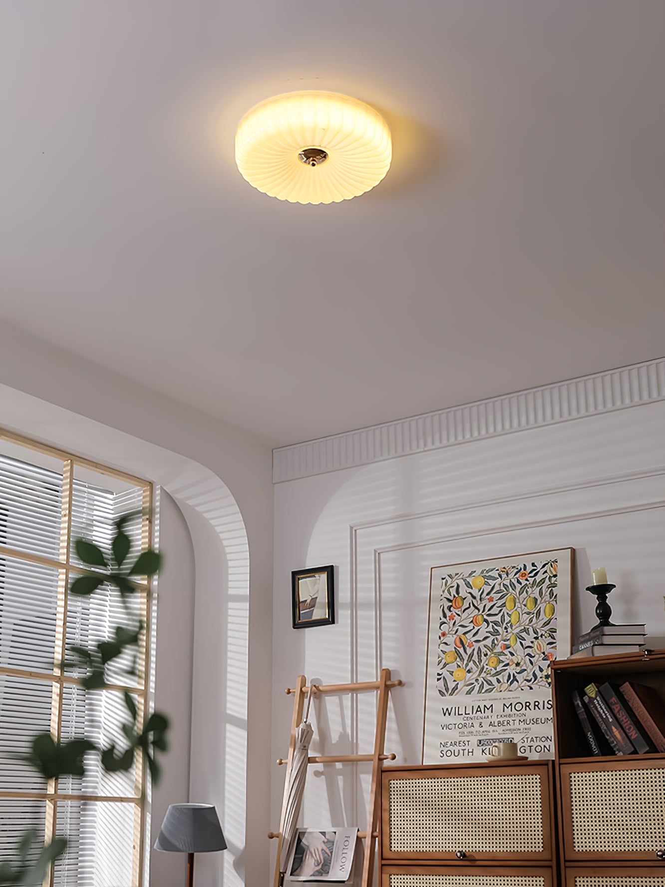 Wave-Shaped Glass Shade Ceiling Light - Chrome Accents Fixture