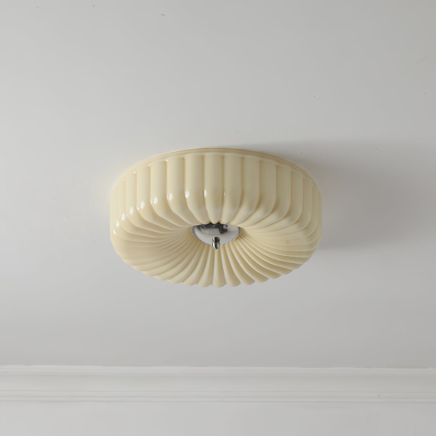 Wave-Shaped Glass Shade Ceiling Light - Chrome Accents Fixture