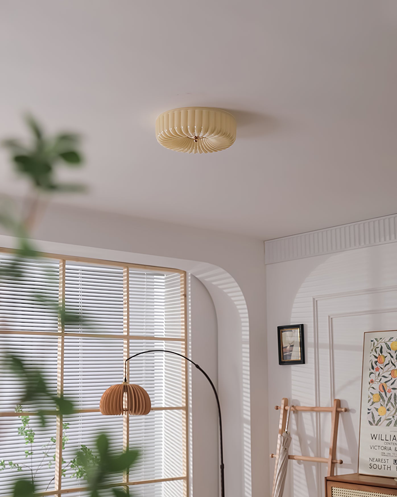 Wave-Shaped Glass Shade Ceiling Light - Chrome Accents Fixture