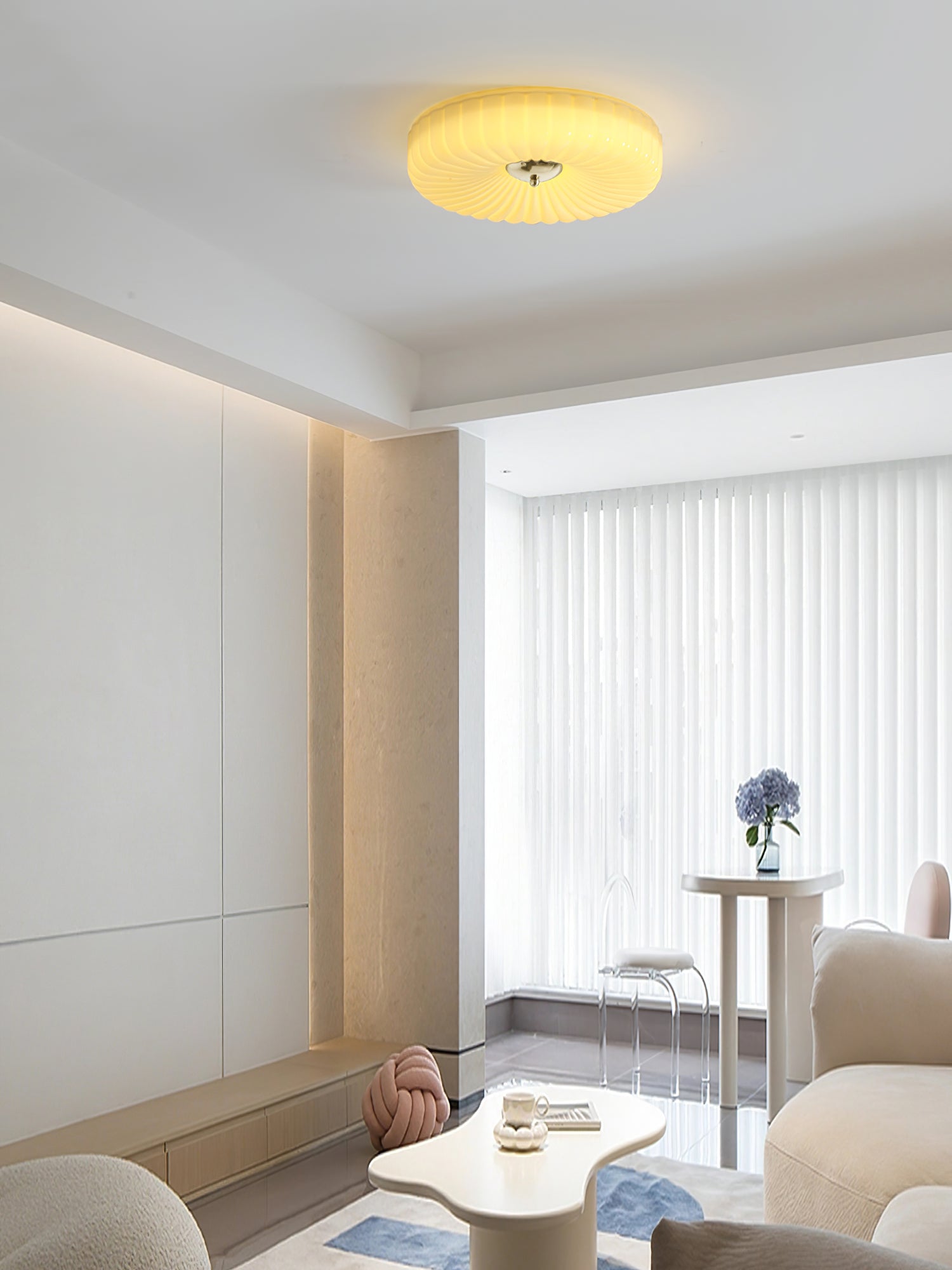 Wave-Shaped Glass Shade Ceiling Light - Chrome Accents Fixture