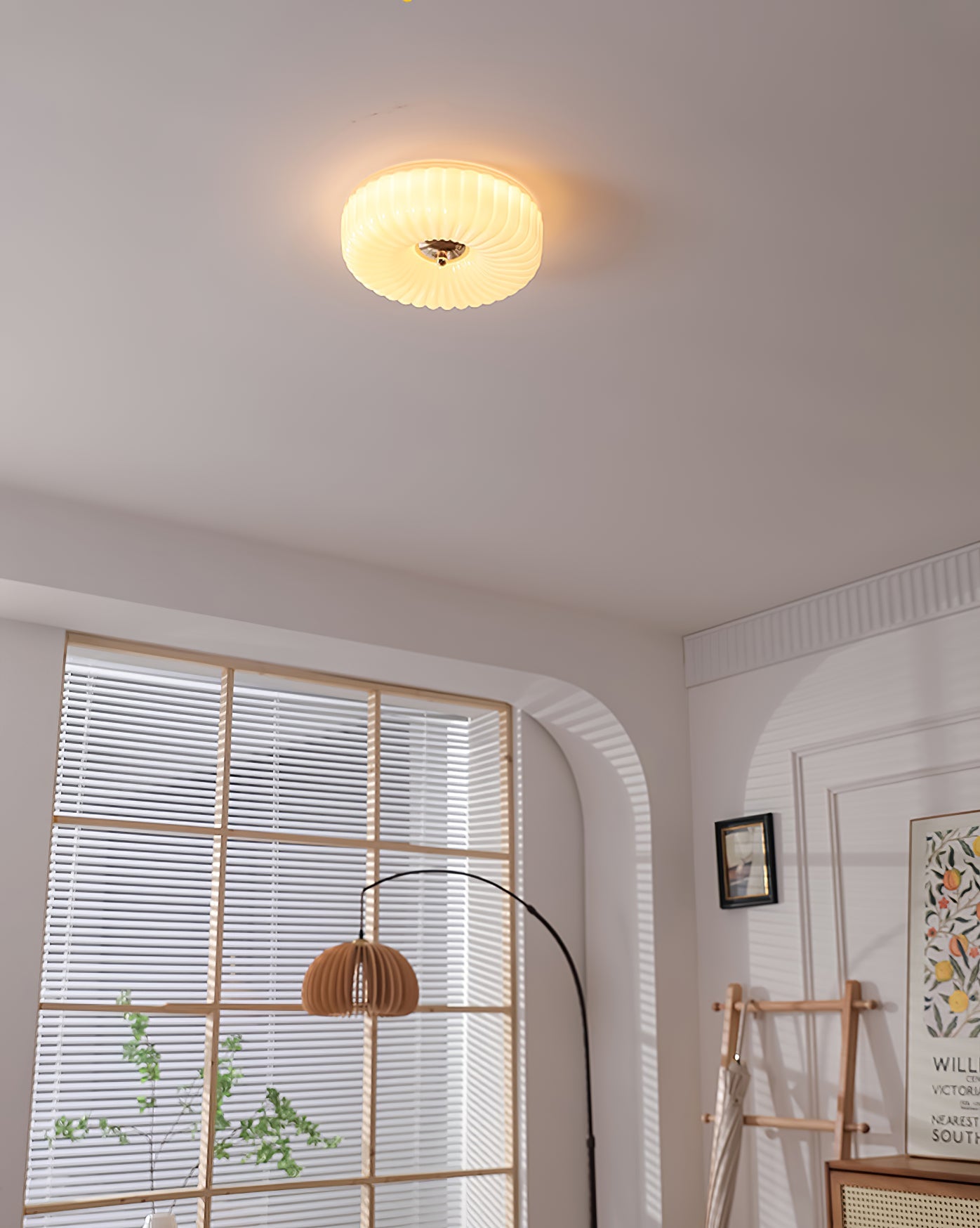 Wave-Shaped Glass Shade Ceiling Light - Chrome Accents Fixture