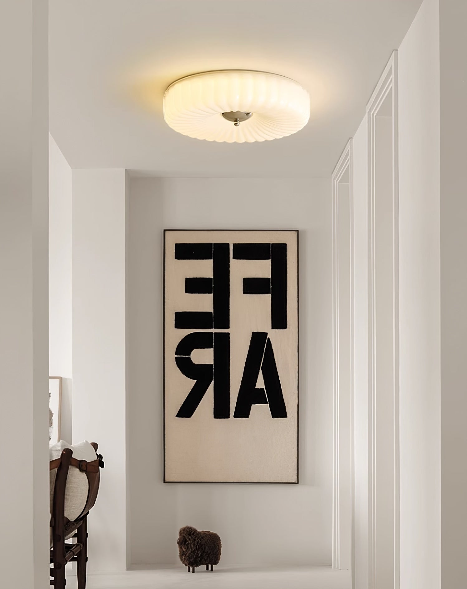 Wave-Shaped Glass Shade Ceiling Light - Chrome Accents Fixture