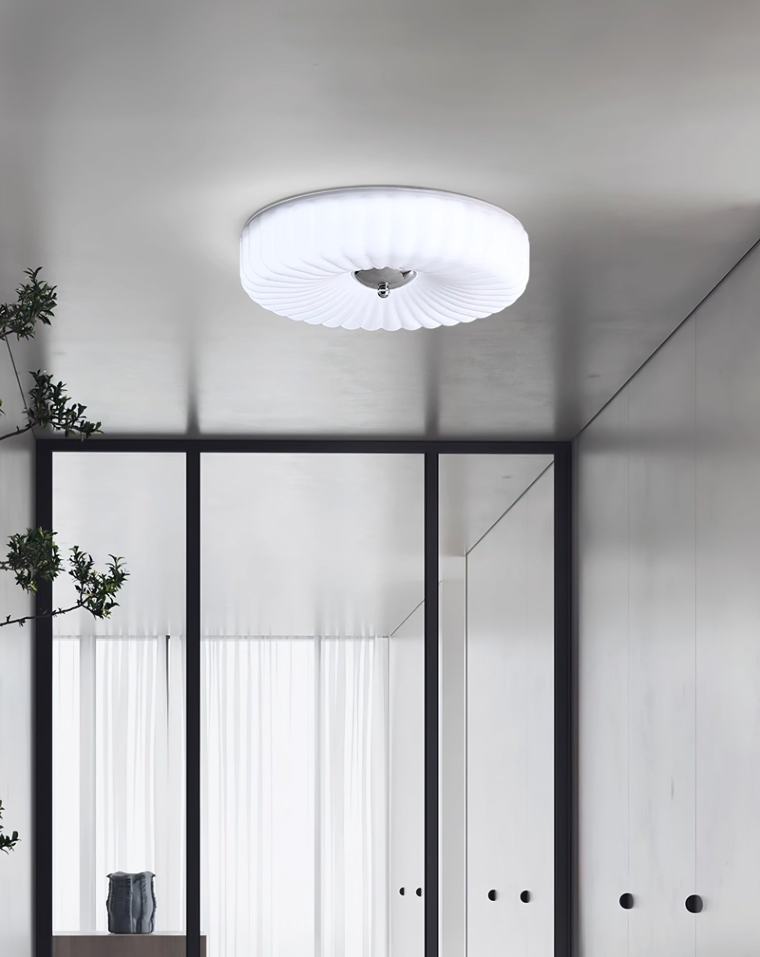 Wave-Shaped Glass Shade Ceiling Light - Chrome Accents Fixture