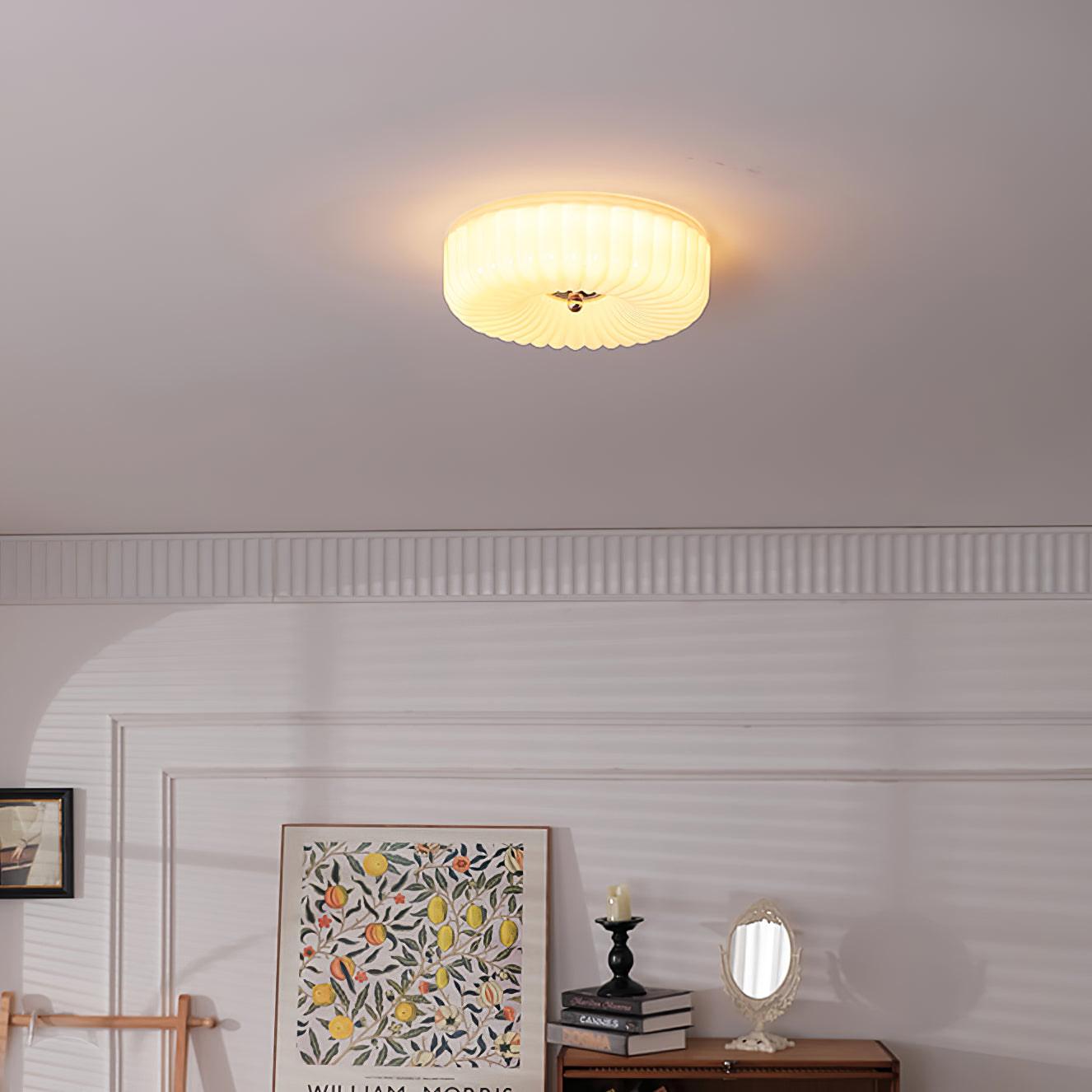 Wave-Shaped Glass Shade Ceiling Light - Chrome Accents Fixture