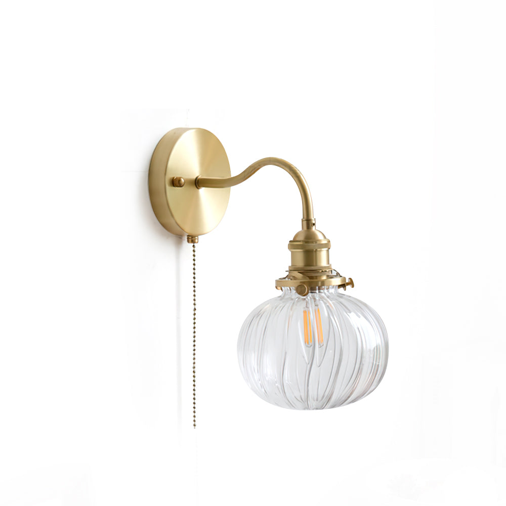 Vintage-Style Glass Wall Lamp with Pull Chain – Classic Brass Finish