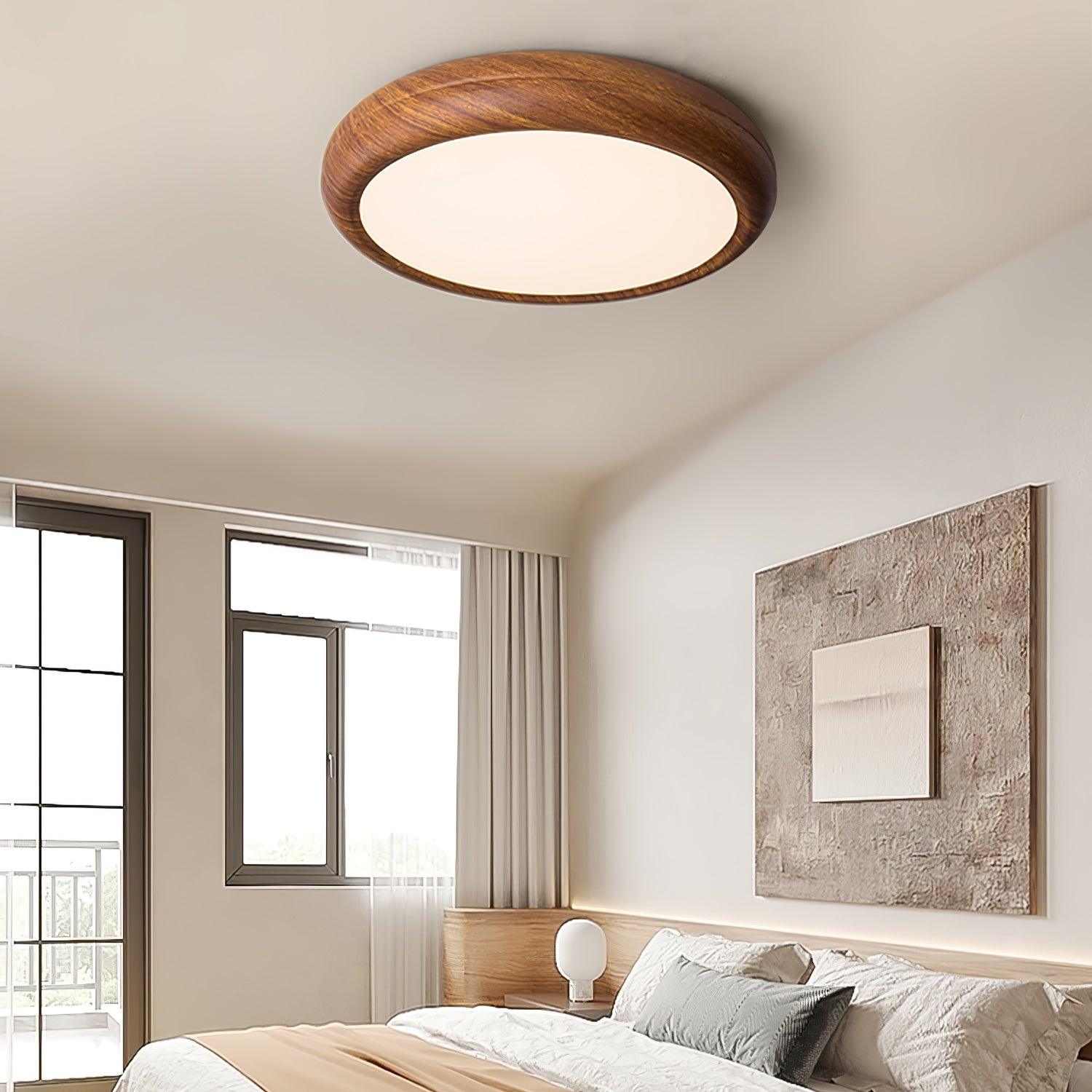 Mid-Century Round Ceiling Light | Wood Design Ceiling Lamp