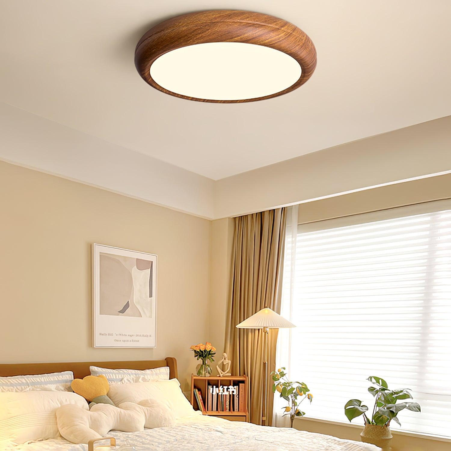 Mid-Century Round Ceiling Light | Wood Design Ceiling Lamp