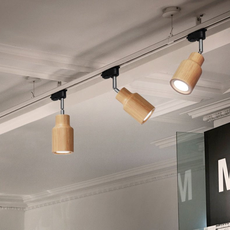 Modern Industrial Track Light - Adjustable Metal and Wood Ceiling Fixture