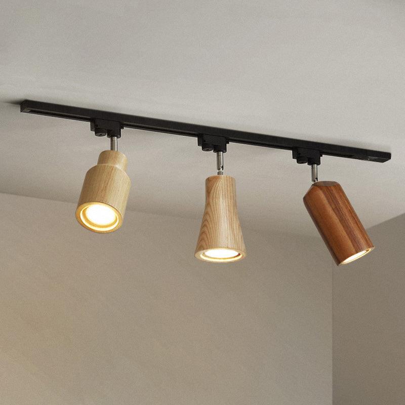 Modern Industrial Track Light - Adjustable Metal and Wood Ceiling Fixture