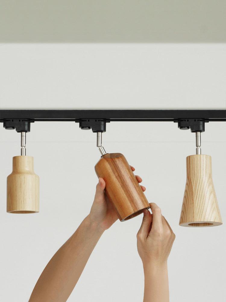 Modern Industrial Track Light - Adjustable Metal and Wood Ceiling Fixture
