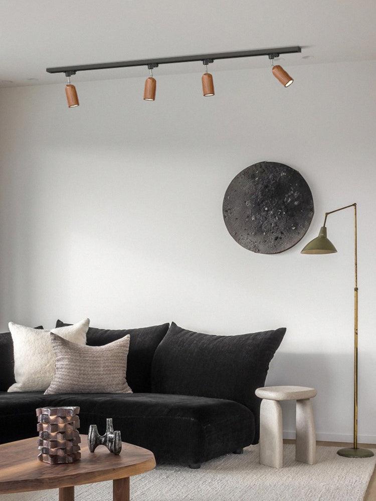 Modern Industrial Track Light - Adjustable Metal and Wood Ceiling Fixture