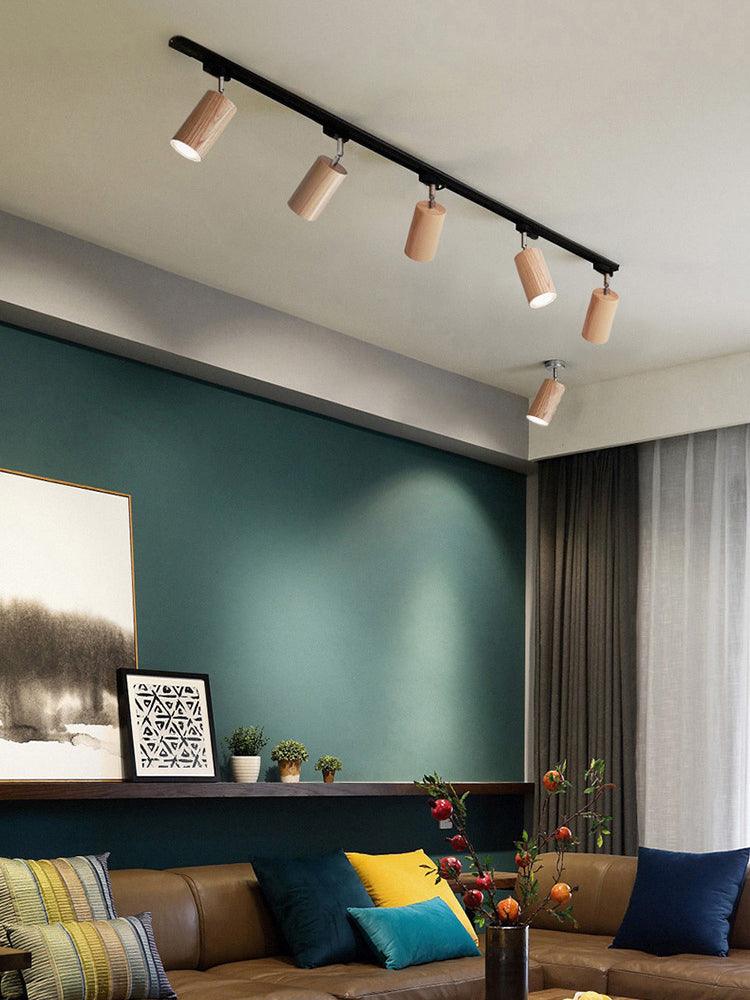 Modern Industrial Track Light - Adjustable Metal and Wood Ceiling Fixture