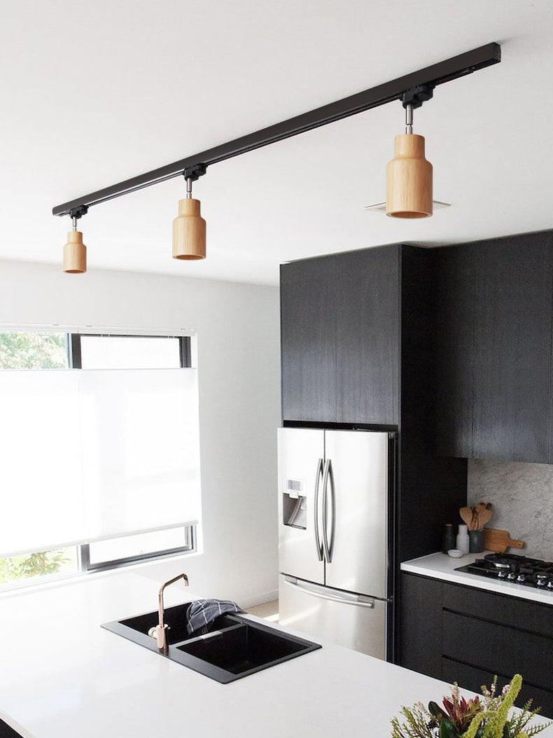 Modern Industrial Track Light - Adjustable Metal and Wood Ceiling Fixture