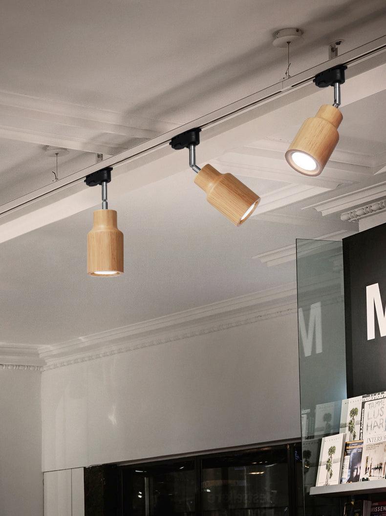Modern Industrial Track Light - Adjustable Metal and Wood Ceiling Fixture