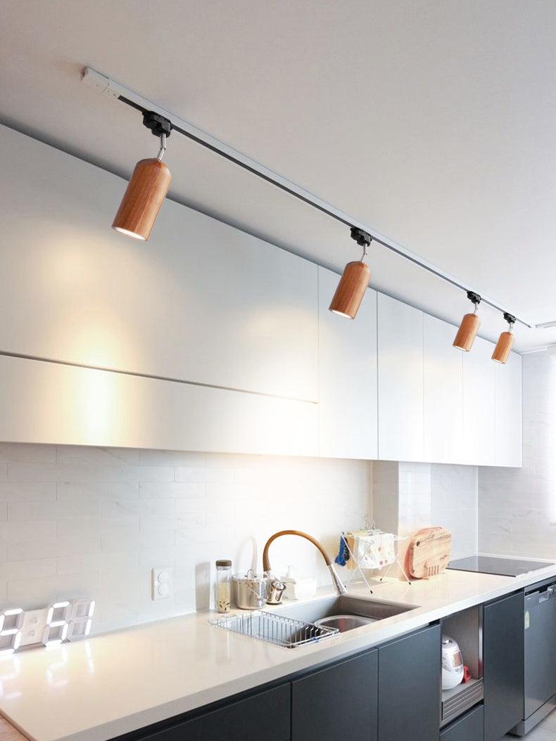 Modern Industrial Track Light - Adjustable Metal and Wood Ceiling Fixture
