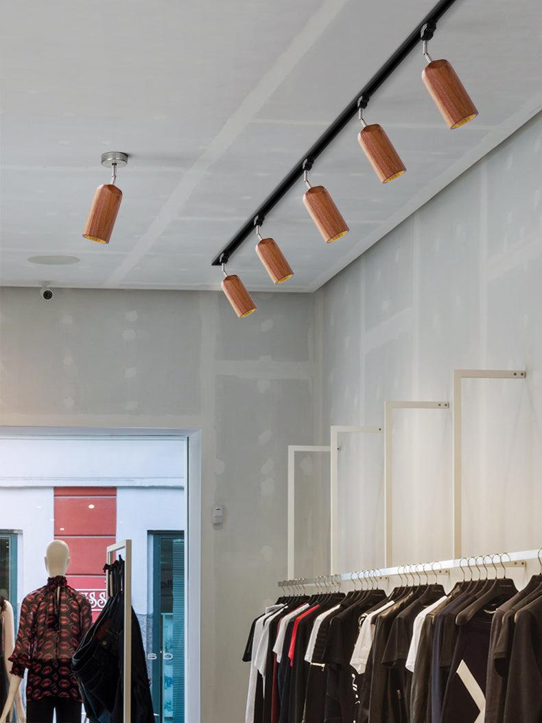 Modern Industrial Track Light - Adjustable Metal and Wood Ceiling Fixture