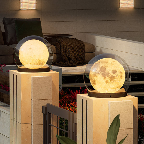 Modern Lunar Pillar Lights | Glass Moon Outdoor Lighting